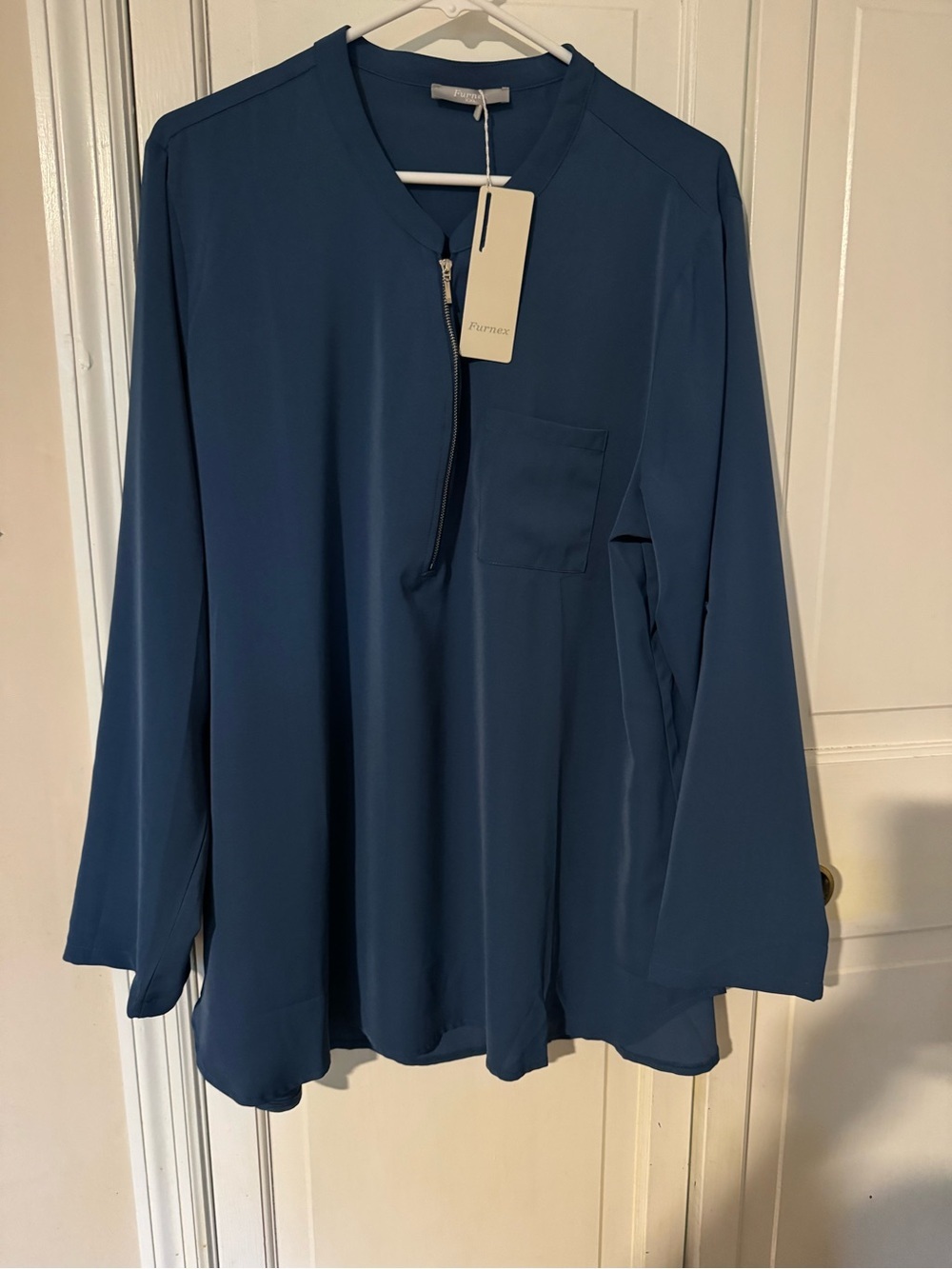 Fornex Deep Teal 3/4 Zip-Front Blouse Shirt. Dress up or down. NEW WITH TAGS. - Picture 9 of 9